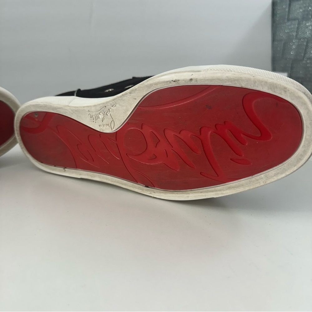 EUC! Christian Louboutin Black Suede Kiddo Bordo Crystal Velcro Sneakers 37 7 - Picture 12 of 15